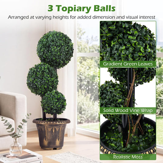 Goplus 2.5 FT Artificial Boxwood Topiary Tree Evergreen Faux Potted Plants (1/2 Pack)