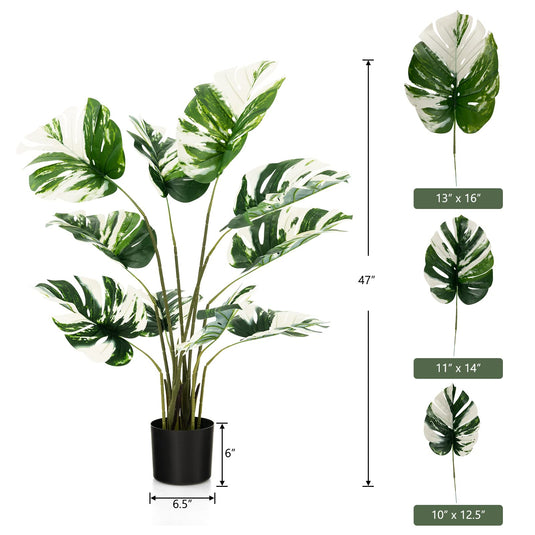 Goplus 4ft Artificial Monstera Deliciosa Plant, 2 Pack Tall Fake Tropical Palm Tree in Pot with 10 Decorative Split Leaves