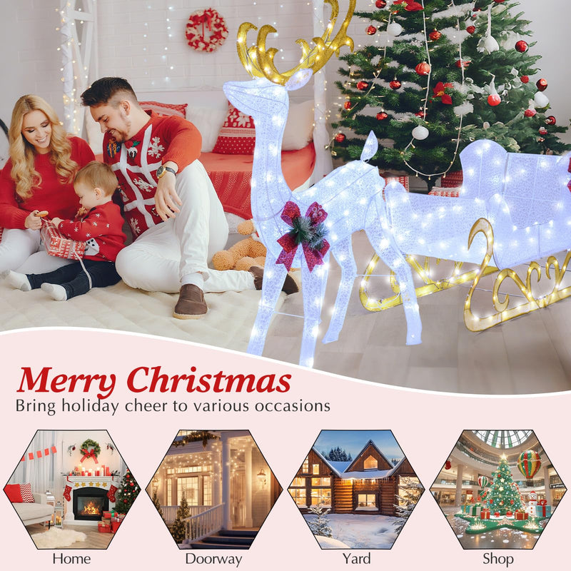 Load image into Gallery viewer, Goplus Lighted Christmas Reindeer and Sleigh w/ 215 LED Lights
