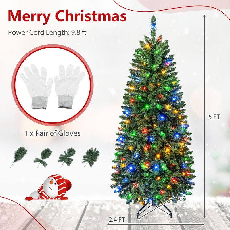 Load image into Gallery viewer, Goplus 5ft/6ft/7ft/8ft Pre-Lit Pencil Christmas Tree with Warm White and Colorful Lights
