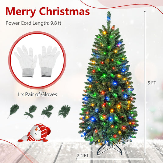 Goplus 5ft/6ft/7ft/8ft Pre-Lit Pencil Christmas Tree with Warm White and Colorful Lights