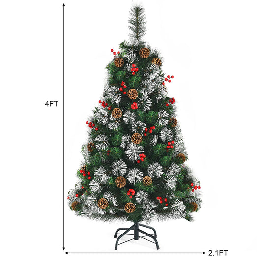 Goplus 4ft Snowy Artificial Christmas Tree Premium PVC Lifelike Full Tree for Holiday Celebration