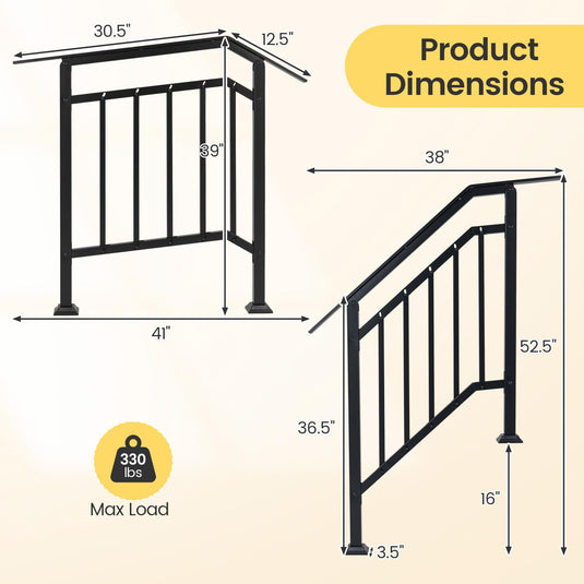 Goplus 3-Step Galvanized Metal Hand Rails with Adjustable Angle for Outdoor Steps (2 Pack)