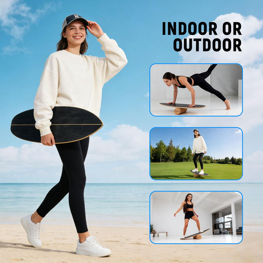 Goplus Wooden Balancing Board with Cork Roller and Storage Rack to Exercise and Build Core Strength