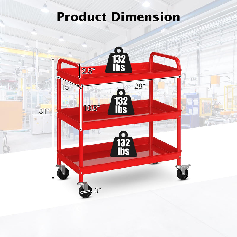 Load image into Gallery viewer, Goplus Service Cart, Heavy Duty 3-Tier Utility Cart with Flat Handle
