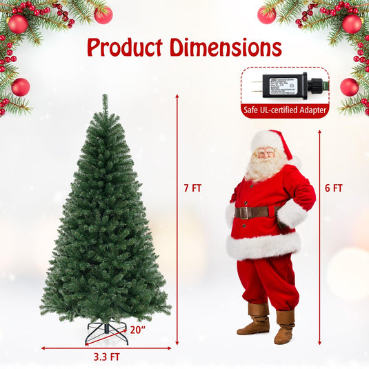 Goplus 7ft Pre-Lit Christmas Tree, Artificial Hinged Xmas Tree with 250 Warm White LED Lights