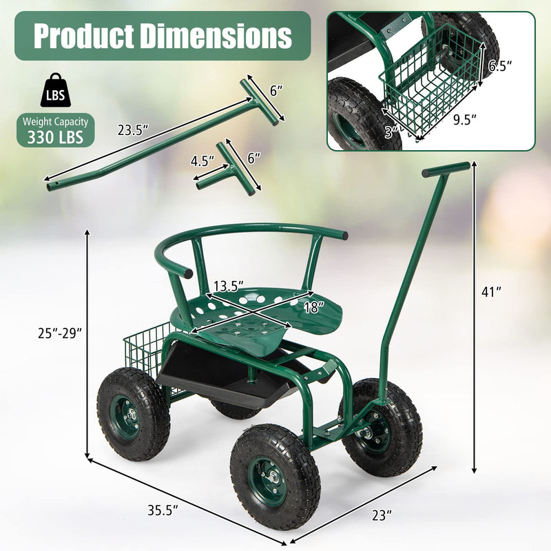 Load image into Gallery viewer, Goplus Rolling Garden Cart, Garden Scooter with Seat &amp; Tool Storage, Outdoor Gardening Workseat
