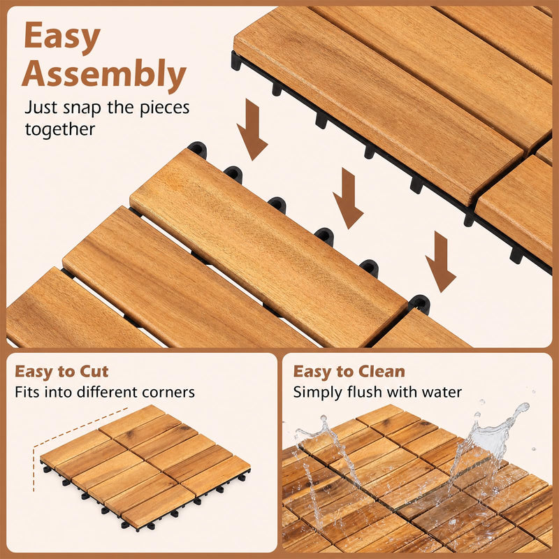 Load image into Gallery viewer, Goplus 27/54-Pack Acacia Wood Interlocking Deck Tiles (Grid) | All-Weather Flooring Tiles
