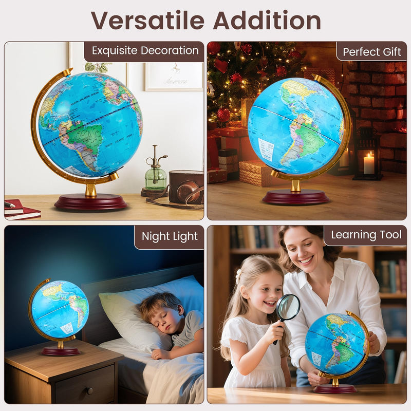 Load image into Gallery viewer, Goplus 8 Inch Night Light up Globe Lamp with Wooden Stand and HD Map for Kids Adults
