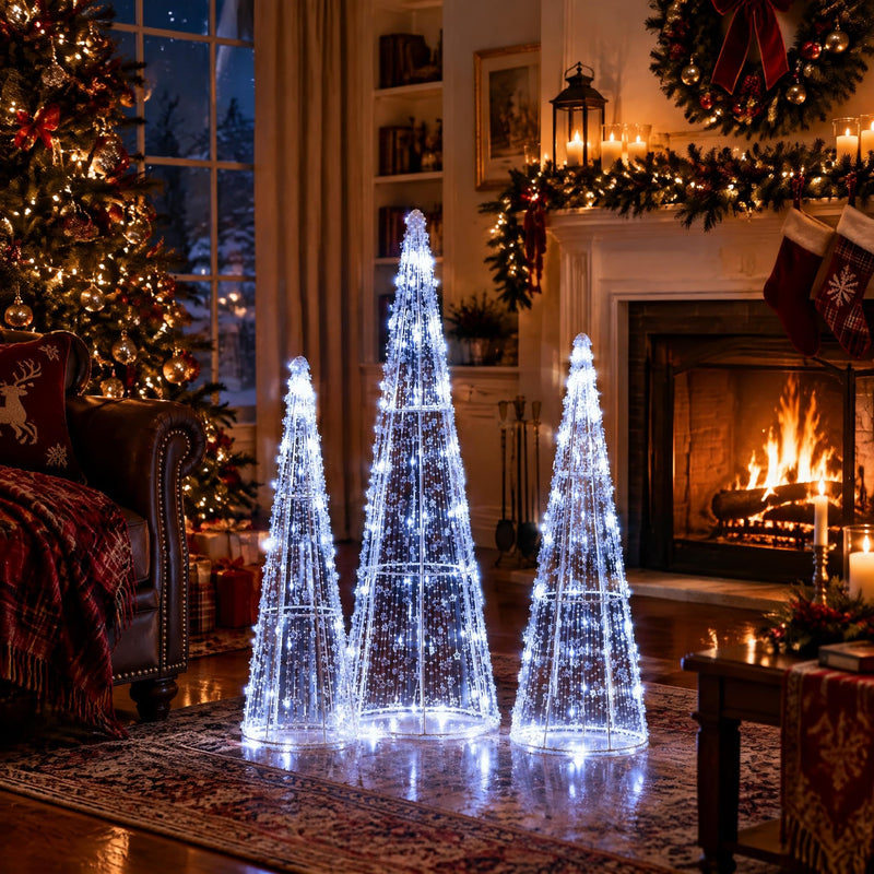 Load image into Gallery viewer, Goplus Christmas Tree Decoration | Set of 3 Lighted Glittered Cone Trees
