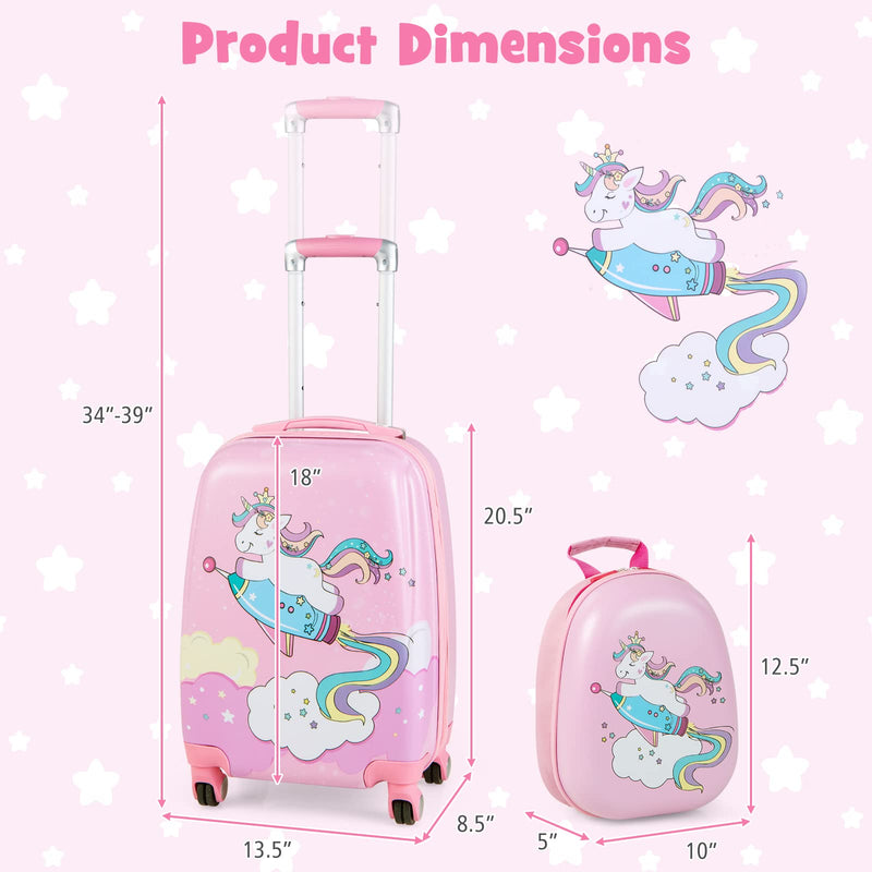 Load image into Gallery viewer, Goplus 12&quot; &amp; 18&quot; Kids Carry On Luggage Set Pink Kids Luggage Set
