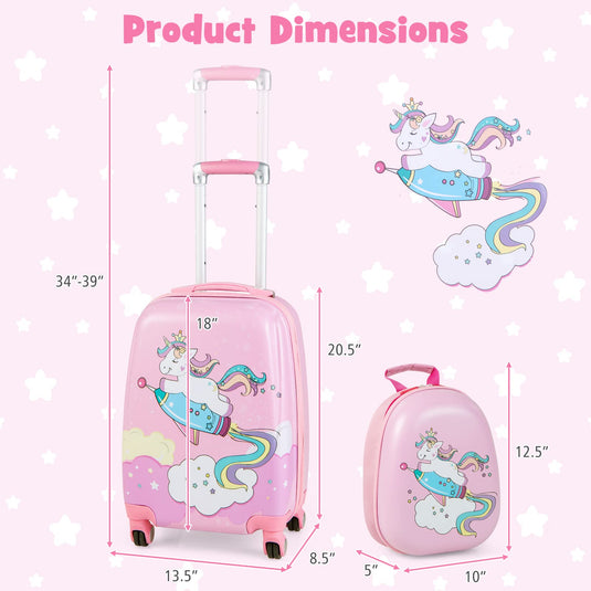 Goplus 12" & 18" Kids Carry On Luggage Set Pink Kids Luggage Set