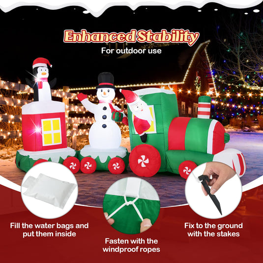 Goplus 11.5 Ft Christmas Inflatable Train with Santa Snowman Penguin