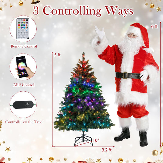 Goplus Smart Pre-Lit Artificial Christmas Tree with Remote Control APP-Controlled Multicolored RGB Lights