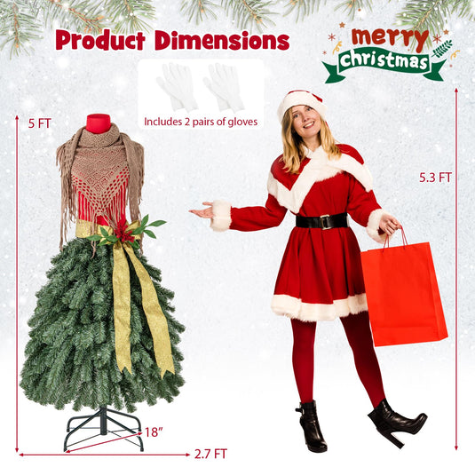 Goplus 5ft Pre-Lit Dress Form Christmas Tree with Female Mannequin Torso & Scarf