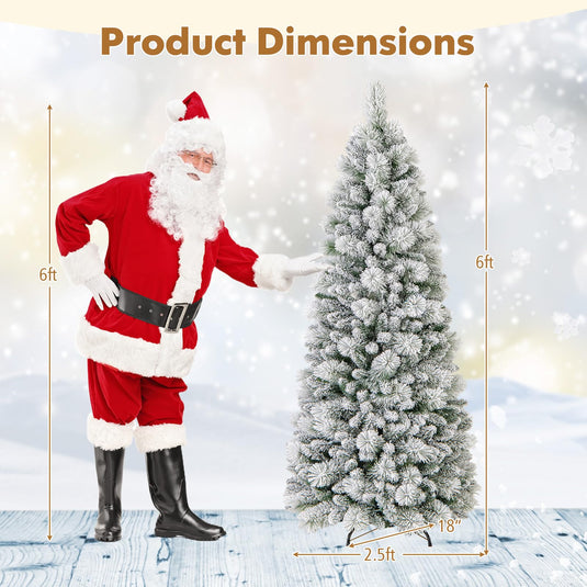 Goplus 6ft / 7ft Pre-Lit Pop Up Christmas Tree Collapsible Snow Flocked Artificial Xmas Tree