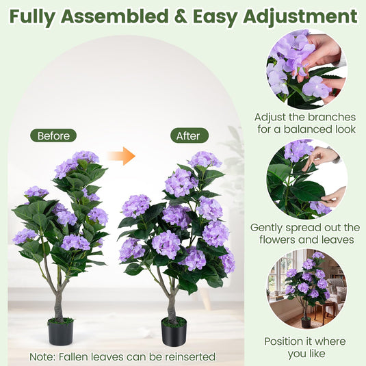 Goplus 2 Pack Artificial Hydrangea Tree w/11 Flowers & Realistic Trunk in Plastic Nursery Pot