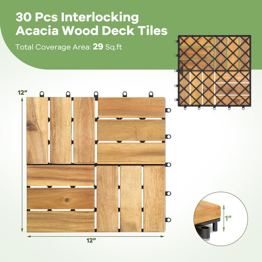 12" x 12" Snap-Lock Outdoor Interlocking Flooring Tiles 30 Pcs