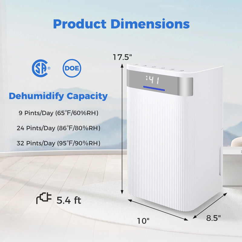 Load image into Gallery viewer, 32 Pints Dehumidifier for Home, 2000 Sq.ft, Quiet Operation with 3 Modes, Drain Hose, Auto Shut Off
