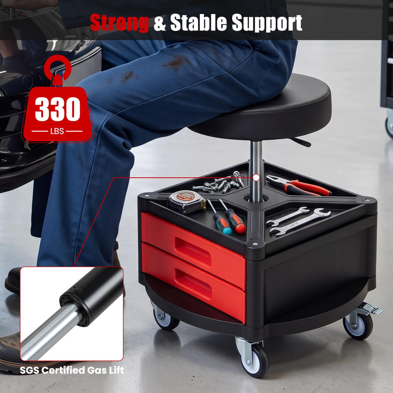 Load image into Gallery viewer, Goplus Rolling Mechanic Stool with Cushioned Seat with 3 Drawers and Tool Tray
