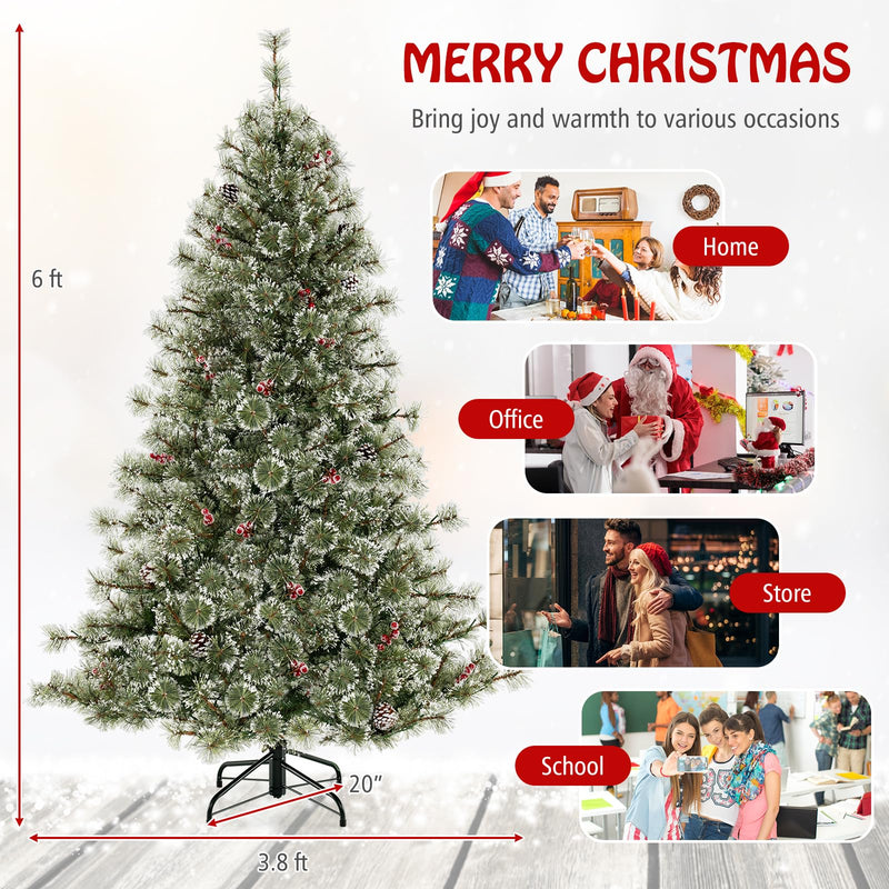 Load image into Gallery viewer, Goplus 6ft Pre-Lit Artificial Christmas Tree, Hinged Xmas Tree with 360° Quick Power Connector
