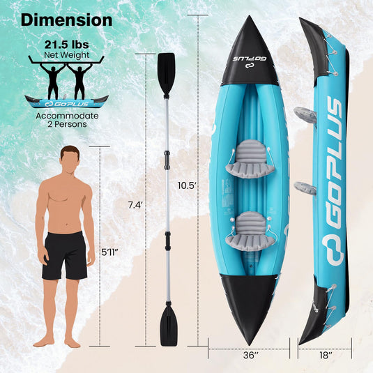 Goplus 10.5 FT Inflatable Kayak 2 Person with Aluminum Paddles Fin Seats and Foot Pump