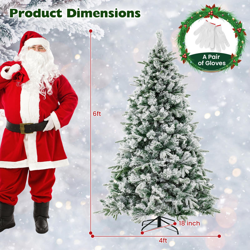 Load image into Gallery viewer, Goplus 6ft Pre-Lit Snow Flocked Artificial Christmas Tree, Pine Needles, for Holiday Party Office Home Decor

