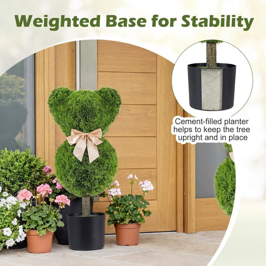 Goplus 2 Pcs Bear Topiary Trees with Pots 24.5" Decorative Artificial Animal Shrubs