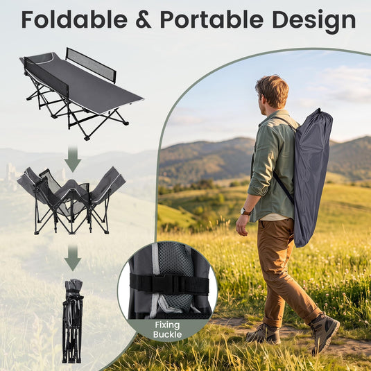 Goplus Foldable Kids Cot | Portable Travel Toddler Cot Bed with Guardrail for Outdoor Indoor