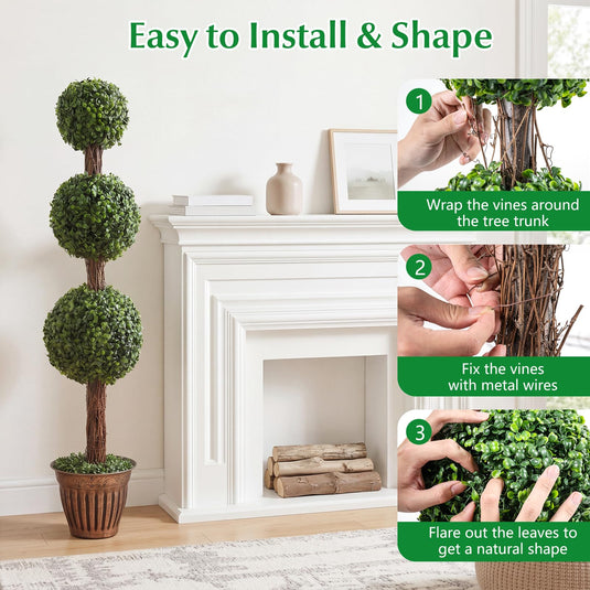 Goplus Artificial Triple Ball Boxwood Tree 4 FT Fake Topiary Tree(1/2)