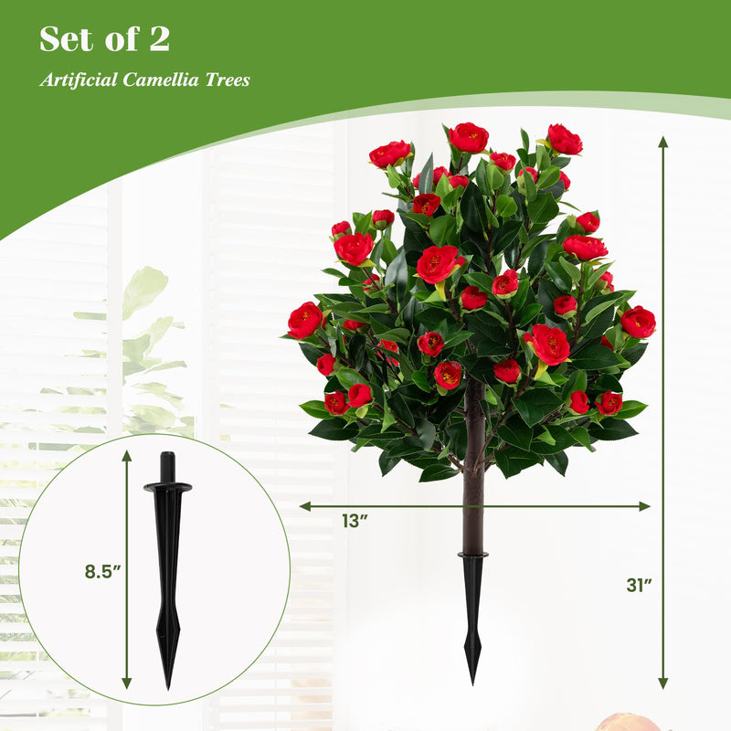 Load image into Gallery viewer, Goplus 31 Inches Artificial Camellia Tree Set 2 Pack Fake Flower Trees
