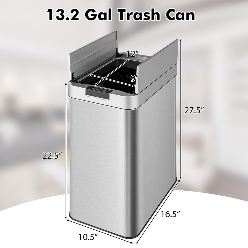 Load image into Gallery viewer, Goplus Slim Kitchen Trash Can, 13.2 Gallon Motion Sensor Garbage Bin with Wing Lids, Anti-Fingerprint Touchless Waste Bin
