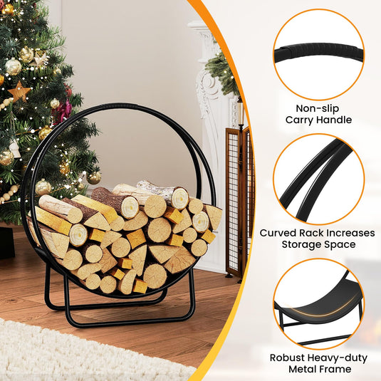 Goplus 20" Round Heavy-duty Metal Curved Log Rack with Stand for Indoor & Outdoor