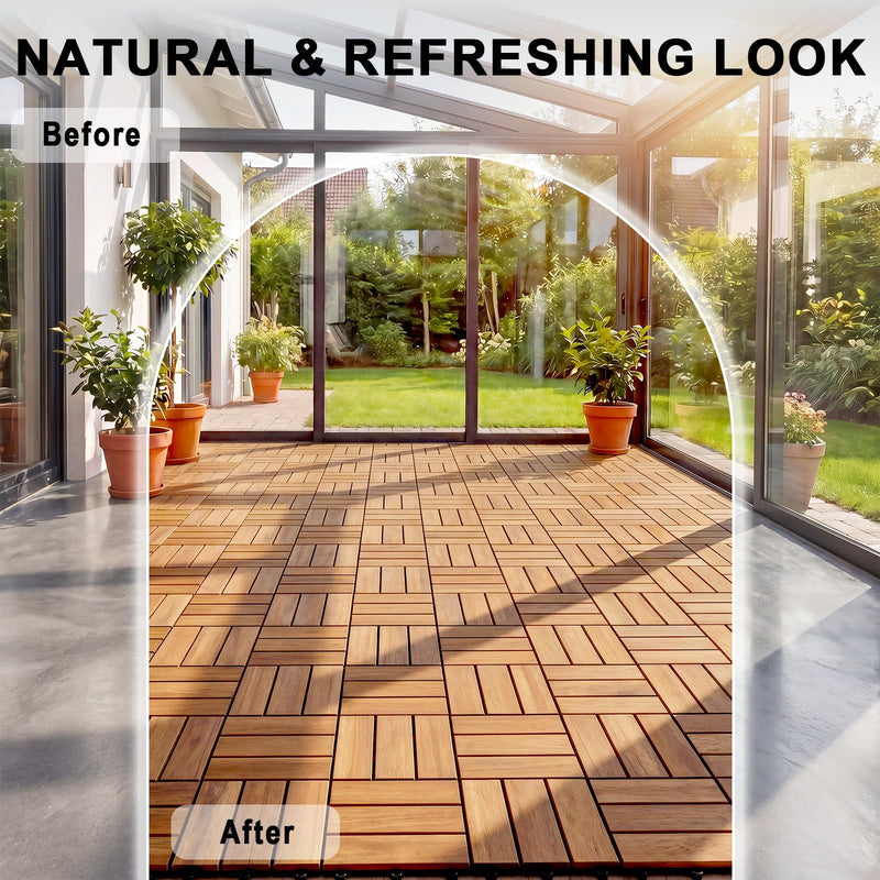 Load image into Gallery viewer, Goplus Checkered Acacia Wood Deck Tiles 12" x 12" Interlocking Floor Tiles for Patio
