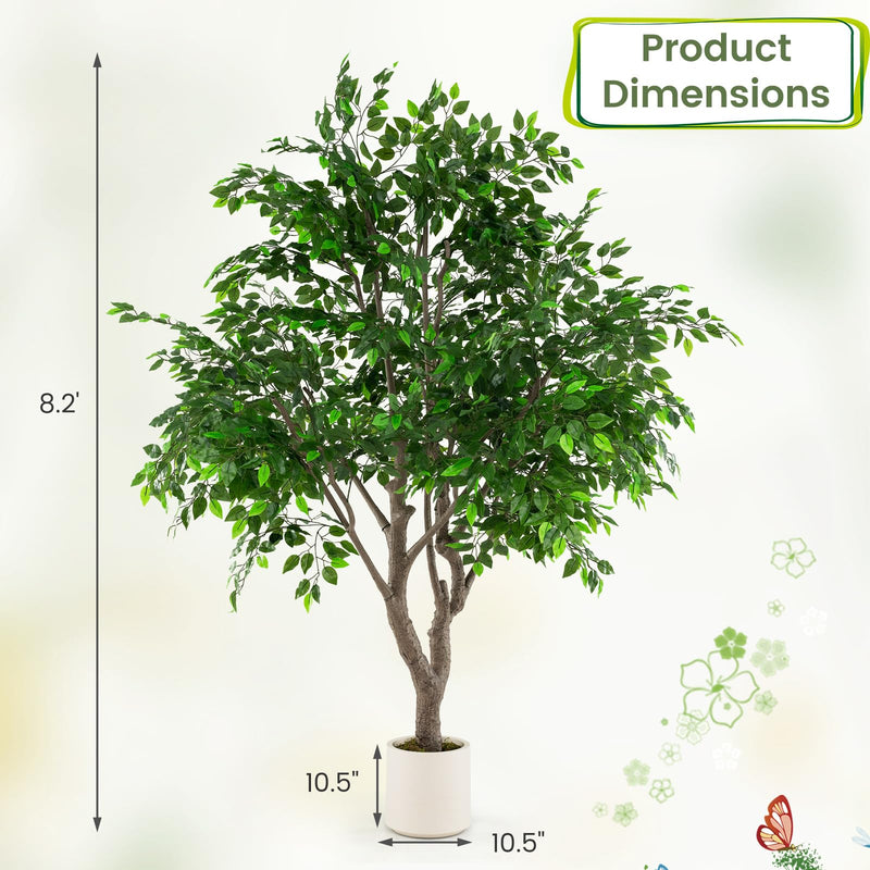 Load image into Gallery viewer, Goplus 8.2 FT Large Faux Greenery Tree with Cement-Filled Pot Realistic Trunk &amp; Moss
