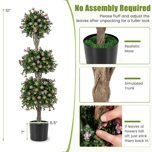 Goplus 51" Artificial Topiary Tree w/3 Topiary Balls | Front Porch Indoor Entryway Home Office Decoration