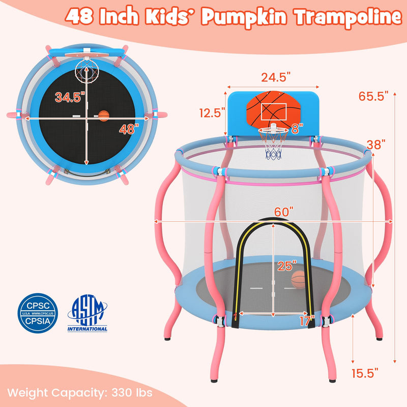 Load image into Gallery viewer, Goplus 48&quot; Indoor &amp; Outdoor Pumpkin Trampoline with Basketball Hoop &amp; Wide Backboard

