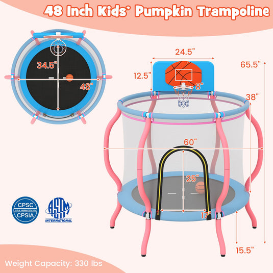 Goplus 48" Indoor & Outdoor Pumpkin Trampoline with Basketball Hoop & Wide Backboard