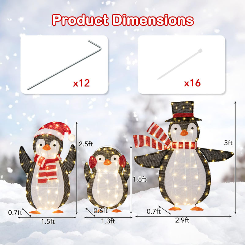 Load image into Gallery viewer, Goplus Set of 3 Lighted Christmas Penguins with LED Lights Outdoor Glowing Holiday Display
