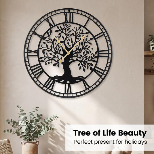 Goplus  27" Tree of Life Big Metal Wall Clock | Battery-Operated Wall Decoration