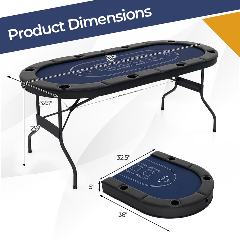 Load image into Gallery viewer, Goplus 72” Poker Table Foldable, 8 Players Card Board Game Table w/Deep Metal Cup Holders
