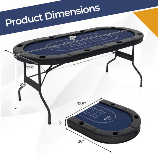 Goplus 72” Poker Table Foldable, 8 Players Card Board Game Table w/Deep Metal Cup Holders