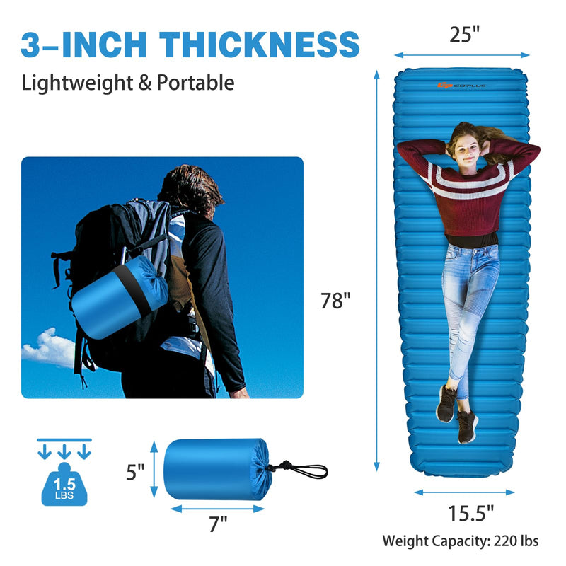 Load image into Gallery viewer, Goplus Inflatable Camping Sleeping Pad, 3 Inch Thick Camping Pad, Waterproof &amp; Comfortable Sleeping Mat
