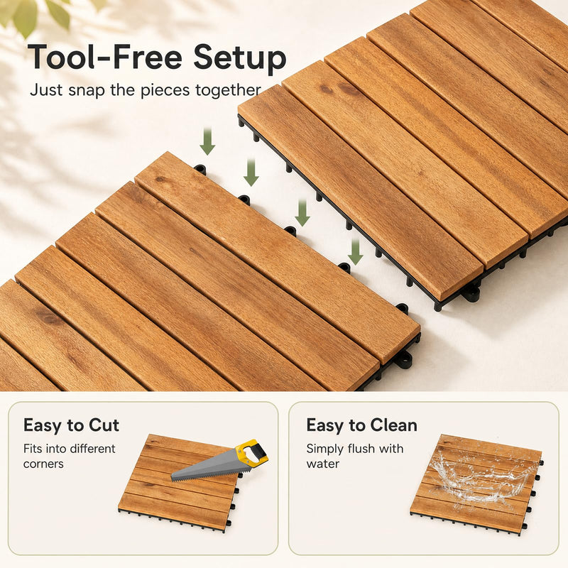 Load image into Gallery viewer, Goplus 27/54-Pack Acacia Wood Interlocking Deck Tiles (Straight) | Tool-Free Assembly
