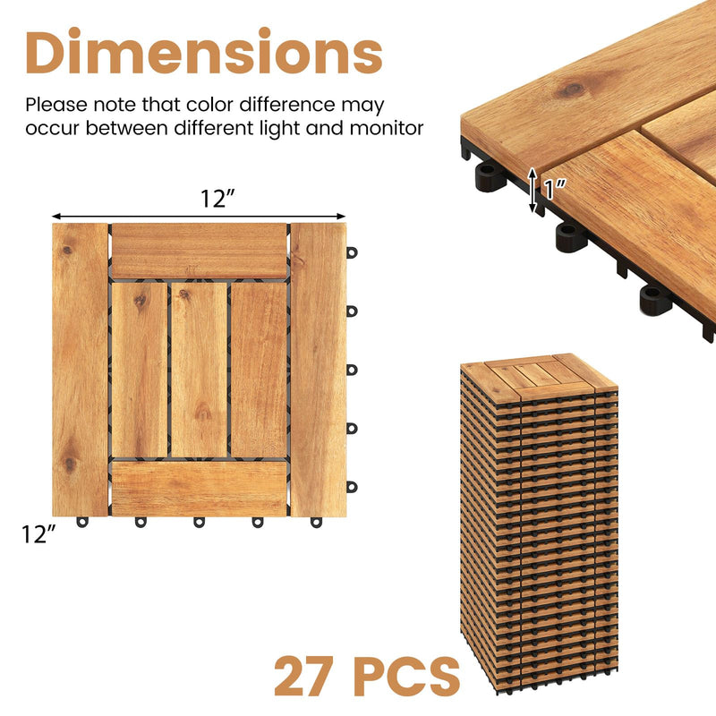 Load image into Gallery viewer, Giantex Golden Teak Frame Acacia Wood Deck Tiles 27/54 sq.ft Waterproof Outdoor Floor Tiles
