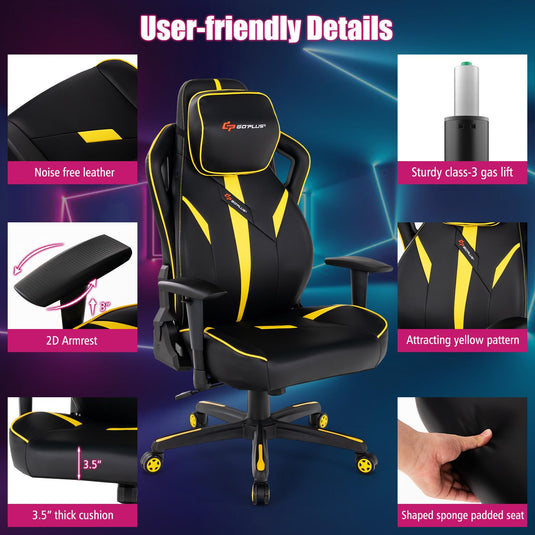 Goplus 360°Swivel Height Adjustable Computer Gamer Chair with Wide Seat Rocking Function