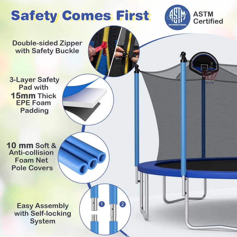 Load image into Gallery viewer, Goplus 12FT 14FT ASTM Approved Trampoline with Basketball Hoop and Internal-Net

