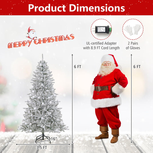 Goplus Pre-Lit Snow Flocked Christmas Tree with Warm White LED Lights & Globe Lights
