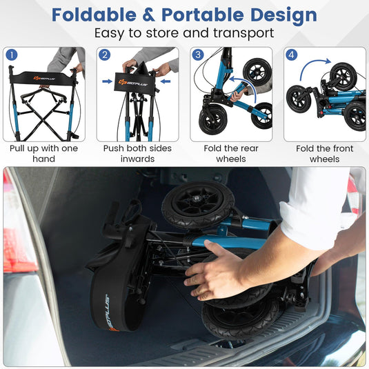 Goplus Walkers for Seniors with Seat 2 in 1 Folding Rolling Rollator Walker with 9" Pneumatic Tires for All Terrain