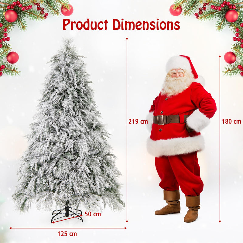 Load image into Gallery viewer, Goplus 7ft Pre-Lit Snow Flocked Christmas Tree, Artificial Hinged Full Xmas Tree with 743 PVC &amp; Pine Needles
